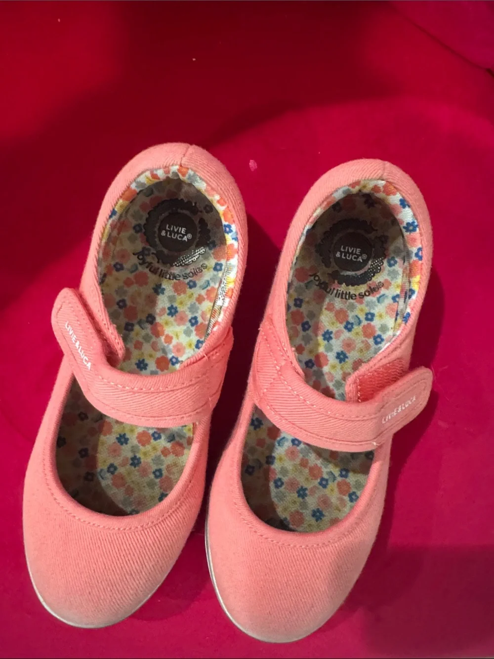Barely worn Livie & Luca Coral Pink Mary Jane Canvas Shoes